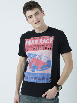 Huetrap - Mens Printed Round Neck Black T-Shirt