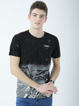 Huetrap - Mens Printed Round Neck Black T-Shirt