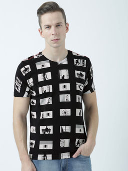 Huetrap - Mens Printed Round Neck Black T-Shirt