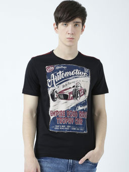 Huetrap - Mens Printed Round Neck Black T-Shirt