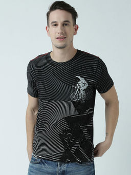 Huetrap - Mens Printed Round Neck Black T-Shirt