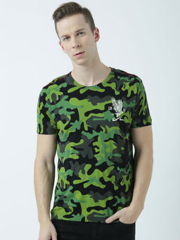 Huetrap - Mens Printed Round Neck Black T-Shirt