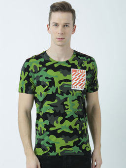 Huetrap - Mens Printed Round Neck Black T-Shirt