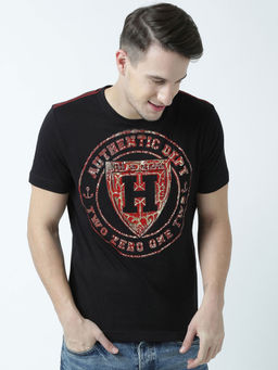 Huetrap - Mens Printed Round Neck Black T-Shirt