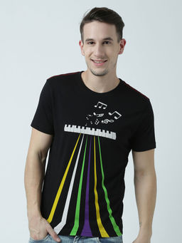 Huetrap - Mens Printed Round Neck Black T-Shirt