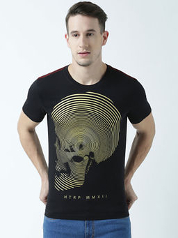Huetrap - Mens Printed Round Neck Black T-Shirt