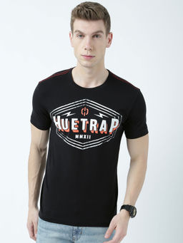 Huetrap - Mens Printed Round Neck Black T-Shirt