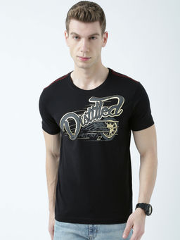 Huetrap - Mens Printed Round Neck Black T-Shirt