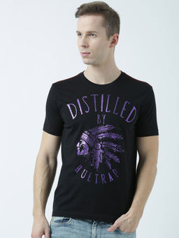 Huetrap - Mens Printed Round Neck Black T-Shirt
