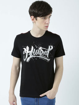 Huetrap - Mens Printed Round Neck Black T-Shirt