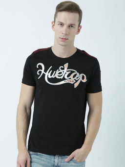 Huetrap - Mens Printed Round Neck Black T-Shirt