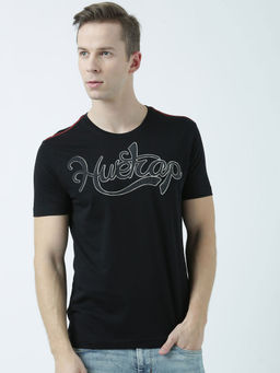 Huetrap - Mens Printed Round Neck Black T-Shirt