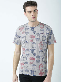 Huetrap - Mens Printed Round Neck Grey T-Shirt