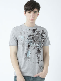 Huetrap - Mens Printed Round Neck Grey T-Shirt