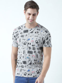 Huetrap - Mens Printed Round Neck Grey T-Shirt