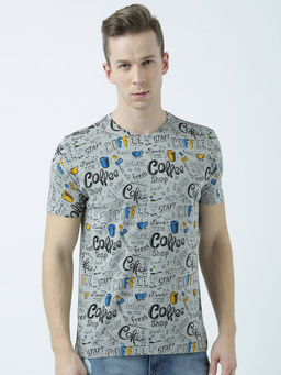 Huetrap - Mens Printed Round Neck Grey T-Shirt