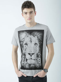 Huetrap - Mens Printed Round Neck Grey T-Shirt