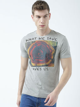Huetrap - Mens Printed Round Neck Grey T-Shirt