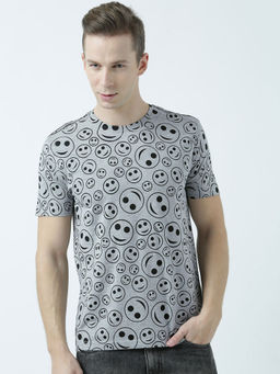 Huetrap - Mens Printed Round Neck Grey T-Shirt
