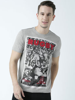 Huetrap - Mens Printed Round Neck Grey T-Shirt