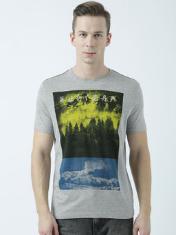 Huetrap - Mens Printed Round Neck Grey T-Shirt