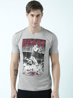 Huetrap - Mens Printed Round Neck Grey T-Shirt