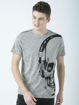 Huetrap - Mens Printed Round Neck Grey T-Shirt