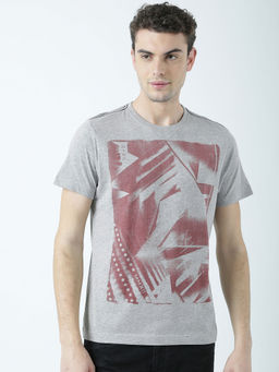 Huetrap - Mens Printed Round Neck Grey T-Shirt