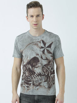 Huetrap - Mens Printed Round Neck Grey T-Shirt