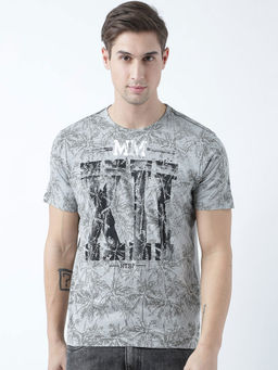 Huetrap - Mens Printed Round Neck Grey T-Shirt