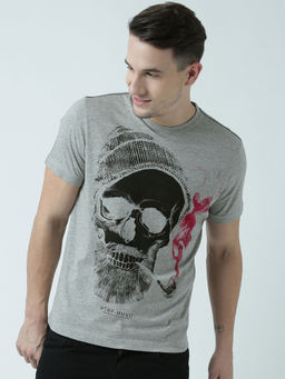 Huetrap - Mens Printed Round Neck Grey T-Shirt