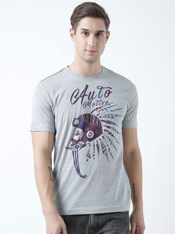 Huetrap - Mens Printed Round Neck Grey T-Shirt