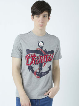 Huetrap - Mens Printed Round Neck Grey T-Shirt