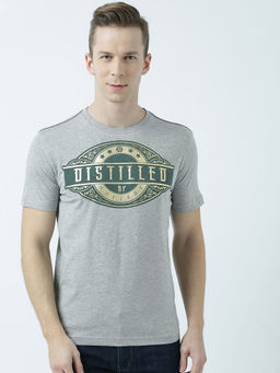 Huetrap - Mens Printed Round Neck Grey T-Shirt