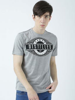Huetrap - Mens Printed Round Neck Grey T-Shirt