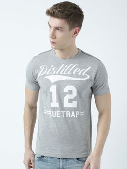 Huetrap - Mens Printed Round Neck Grey T-Shirt