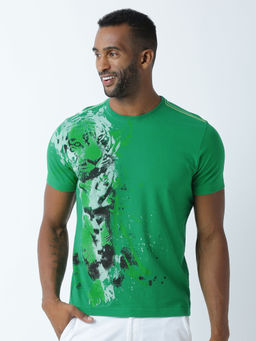 Huetrap - Mens Printed Round Neck Green T-Shirt