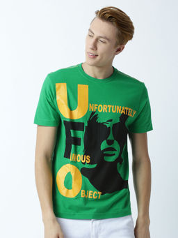 Huetrap - Mens Printed Round Neck Green T-Shirt