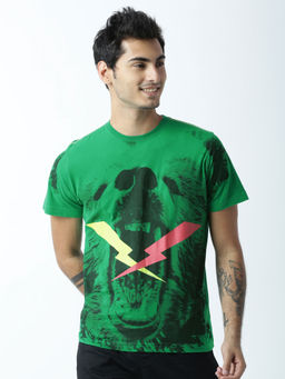 Huetrap - Mens Printed Round Neck Green T-Shirt