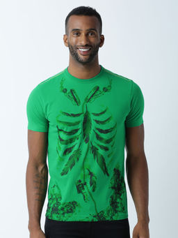Huetrap - Mens Printed Round Neck Green T-Shirt