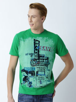 Huetrap - Mens Printed Round Neck Green T-Shirt