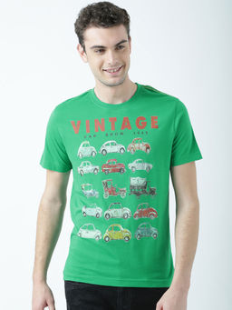 Huetrap - Mens Printed Round Neck Green T-Shirt