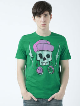 Huetrap - Mens Printed Round Neck Green T-Shirt
