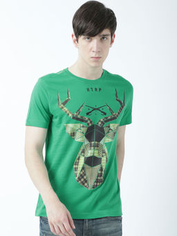 Huetrap - Mens Printed Round Neck Green T-Shirt