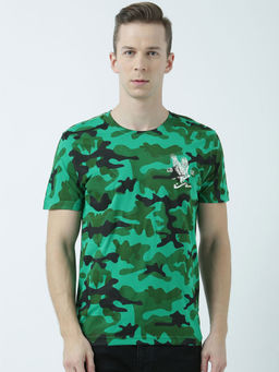 Huetrap - Mens Printed Round Neck Green T-Shirt