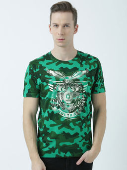 Huetrap - Mens Printed Round Neck Green T-Shirt