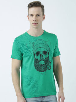 Huetrap - Mens Printed Round Neck Green T-Shirt