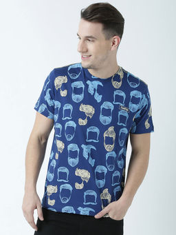 Huetrap - Mens Printed Round Neck Navy Blue T-Shirt