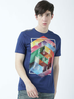 Huetrap - Mens Printed Round Neck Navy Blue T-Shirt