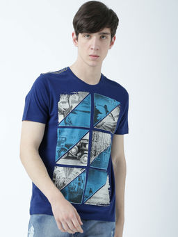 Huetrap - Mens Printed Round Neck Navy Blue T-Shirt